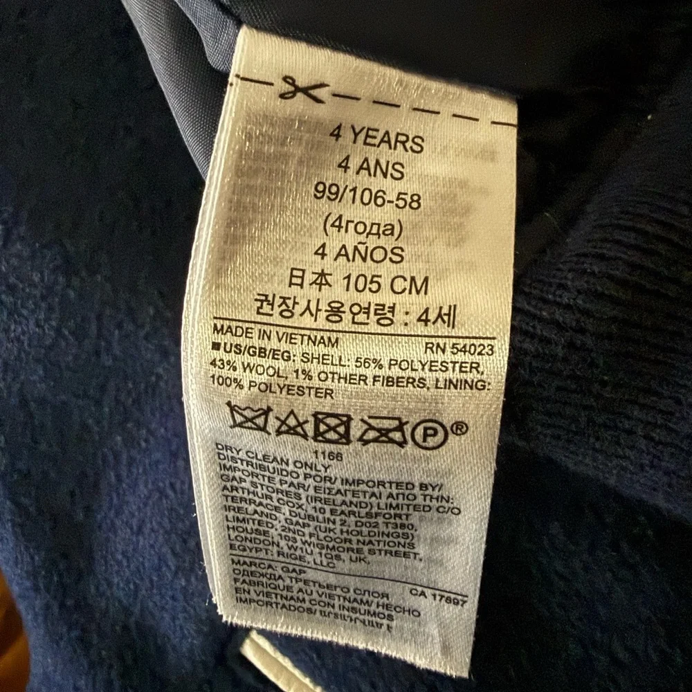 GAP Kids Varsity Jacket Boys 4T Blue Varsity Bomber Wool Blend Snap Front Lined